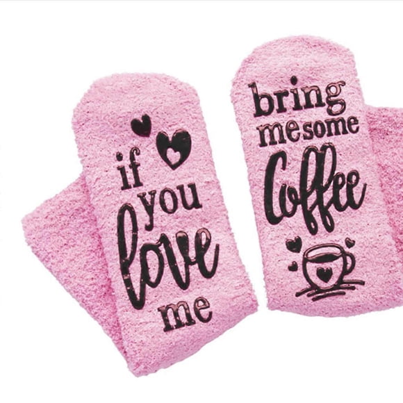 Women Winter Fuzzy Velvet Slipper Socks If You Can Read This Bring Me Coffee Wine Chocolate Phrase Anti-Slip Hosiery with Cupcake Gift Packaging