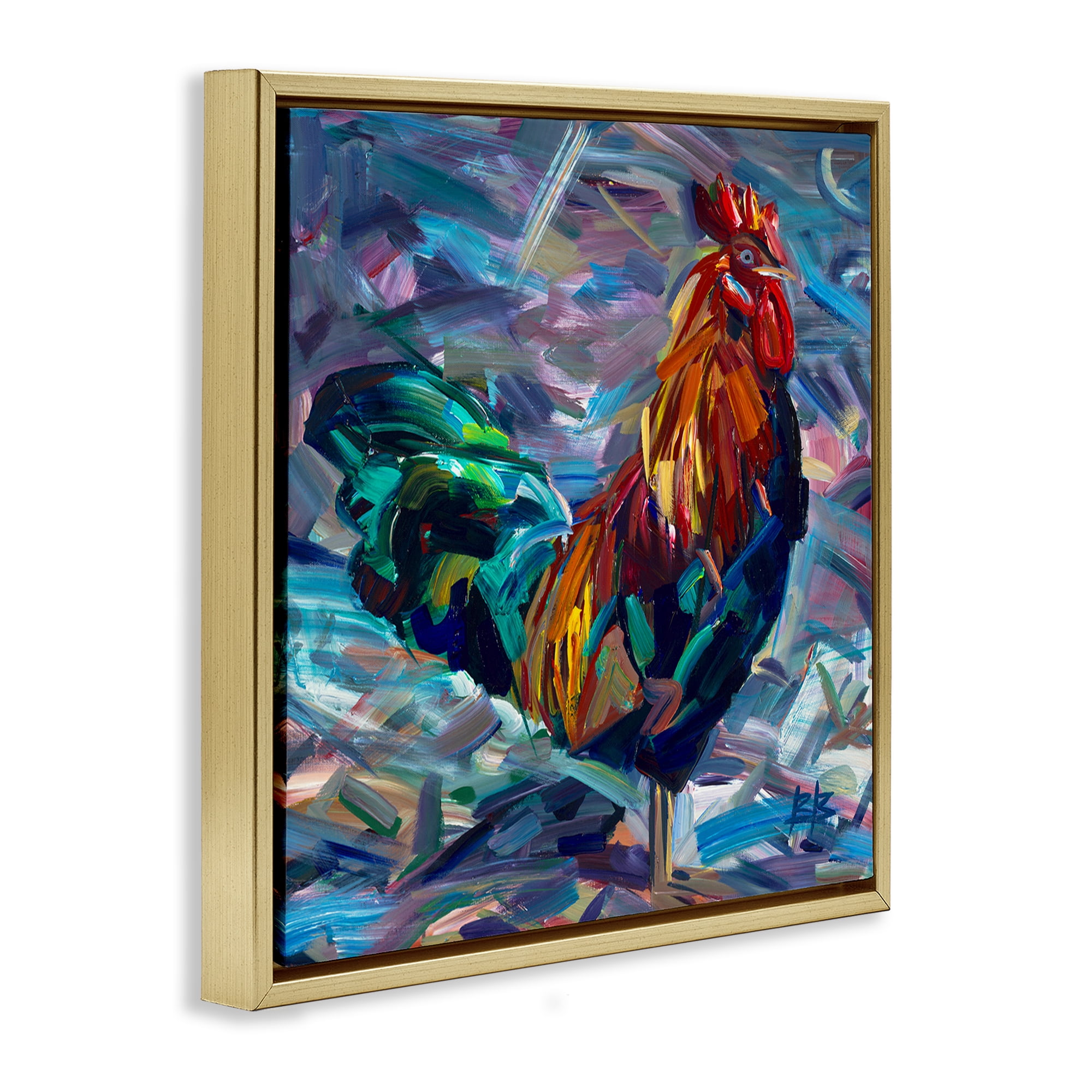 Stupell Industries Abstract Crosshatch Rooster Animals & Insects Painting Gold Floater Framed Canvas Art Print Wall Art, 18 x 18