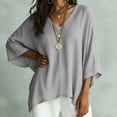 thumbnail image 6 of VBVC Women's V Neck Cotton Linen Blouse , Ladies' Batwing Sleeve Tunic Tops , Summer Lightweight Flowy Shirt For Women, Gray , S-3XL, 6 of 7
