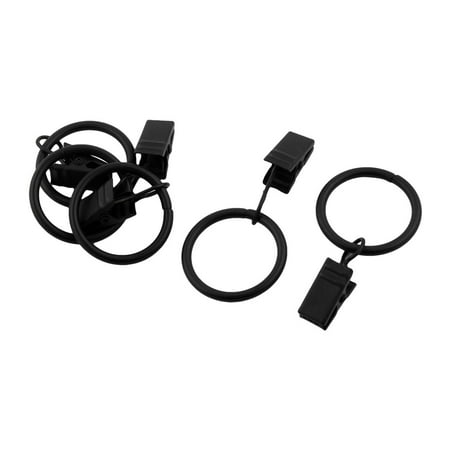Metal Window Curtain Rings Hanging Hooks Black 1 Inch Inner