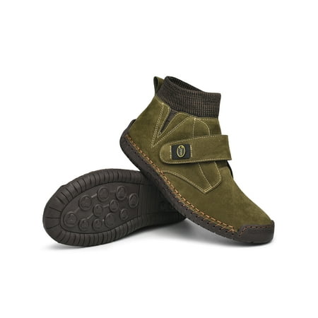 

Tenmix Men s Bootie Plush Lined Short Boots Retro Ankle Boot Mid Top Flat Booties Mens Non Slip Breathable Shoes ArmyGreen 11