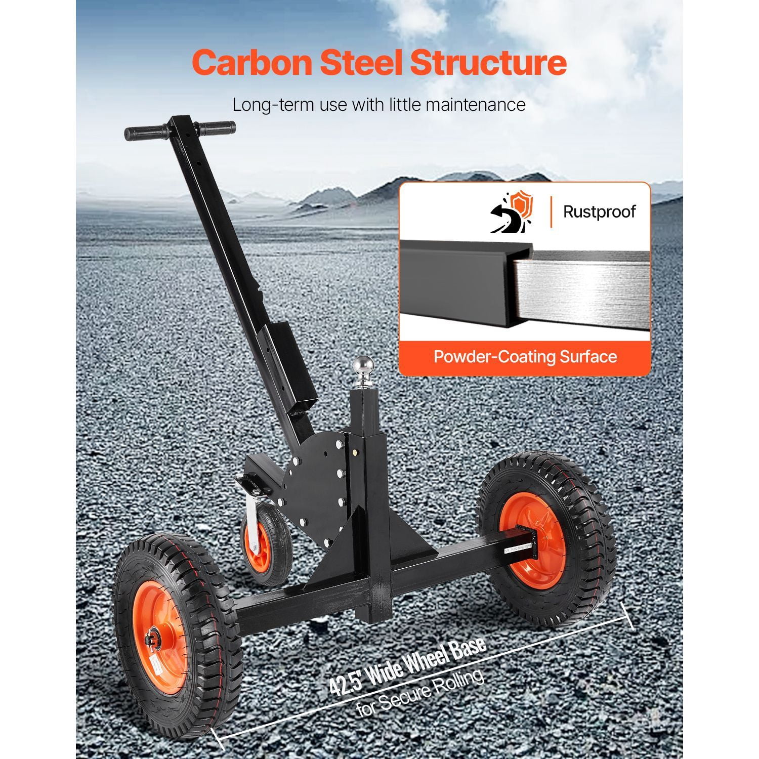 Heavy Duty Trailer Dolly, 1500lbs Tongue Weight Capacity, 2 in 1 Trailer Mover with 2 in Ball, 16 in Pneumatic Tires and Universal Wheel, Portable Tow Dolly for Moving Car RV Trailer