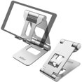 thumbnail image 1 of Big Heavy Cell Phone Stand for Desk - Simr Adjustable Desktop Foldable Phone Holder for iPhone 13 12 Pro 11 X XS, iPad Mini, 4-13" All CellPhones (Silver), 1 of 5