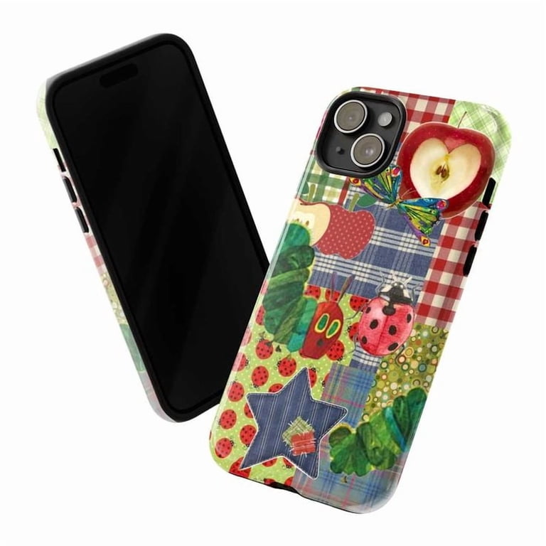 Cute Worm and Ladybug Phone Case, Colorful Patchwork Nature Design, Cute  Apple and Butterfly Illustration iPhone Cover for iPhone 17 16 15 14 13 12  11 Plus Pro Max Mini - Walmart.com