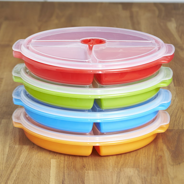 Divided Food Storage Plate with Vented Lids for Easy Reheat, Set of 4 