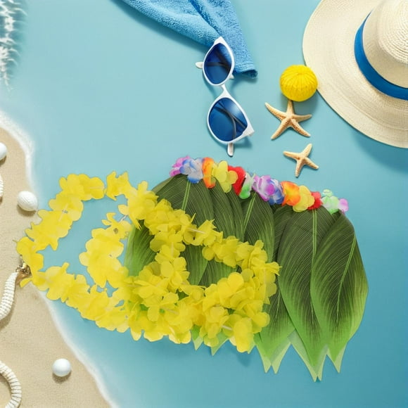ROMANSENTIAL Hawaiian Luau Party Outfits Set with Grass Skirt and Flower for Women's Tropical Decor Yellow