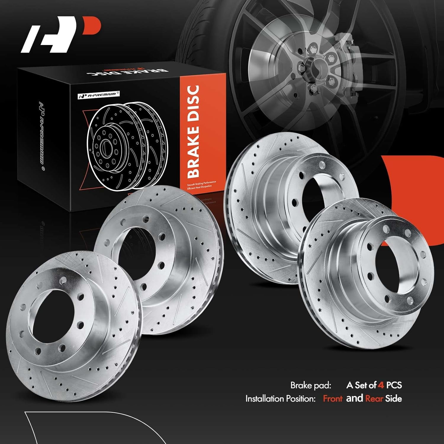 A-Premium Front and Rear Drilled and Slotted Disc Brake Rotors Compatible with Select Dodge Models - Ram 1500 2006-2008, Ram 2500/3500 2003-2008, 4-PC Set