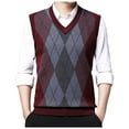 thumbnail image 2 of MNCEKFOD Seater Vest for Men Plaid Knitted V Neck Sleeveless Business Work Comfy and Soft Slim Fit Fall Fashion Outfits Winter Clothes 2025 Red XXXL, 2 of 8