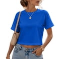 thumbnail image 4 of BODOAO Women's Crop Tee Shirts Crewneck Short Sleeve T-Shirts Pack Summer Casual Solid Slim Fit Active Workout Basic Plain Crop Tops Everyday Streetwear Apparel Blue L, 4 of 6