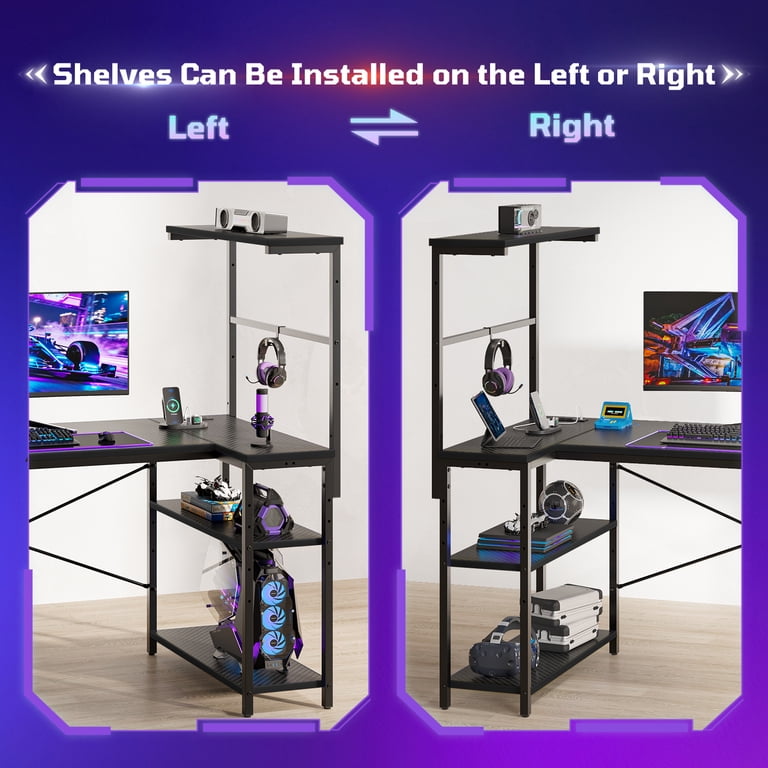 RSPGAME 51" L-Shaped Gaming Desk with LED Lights and Outlets photo 2