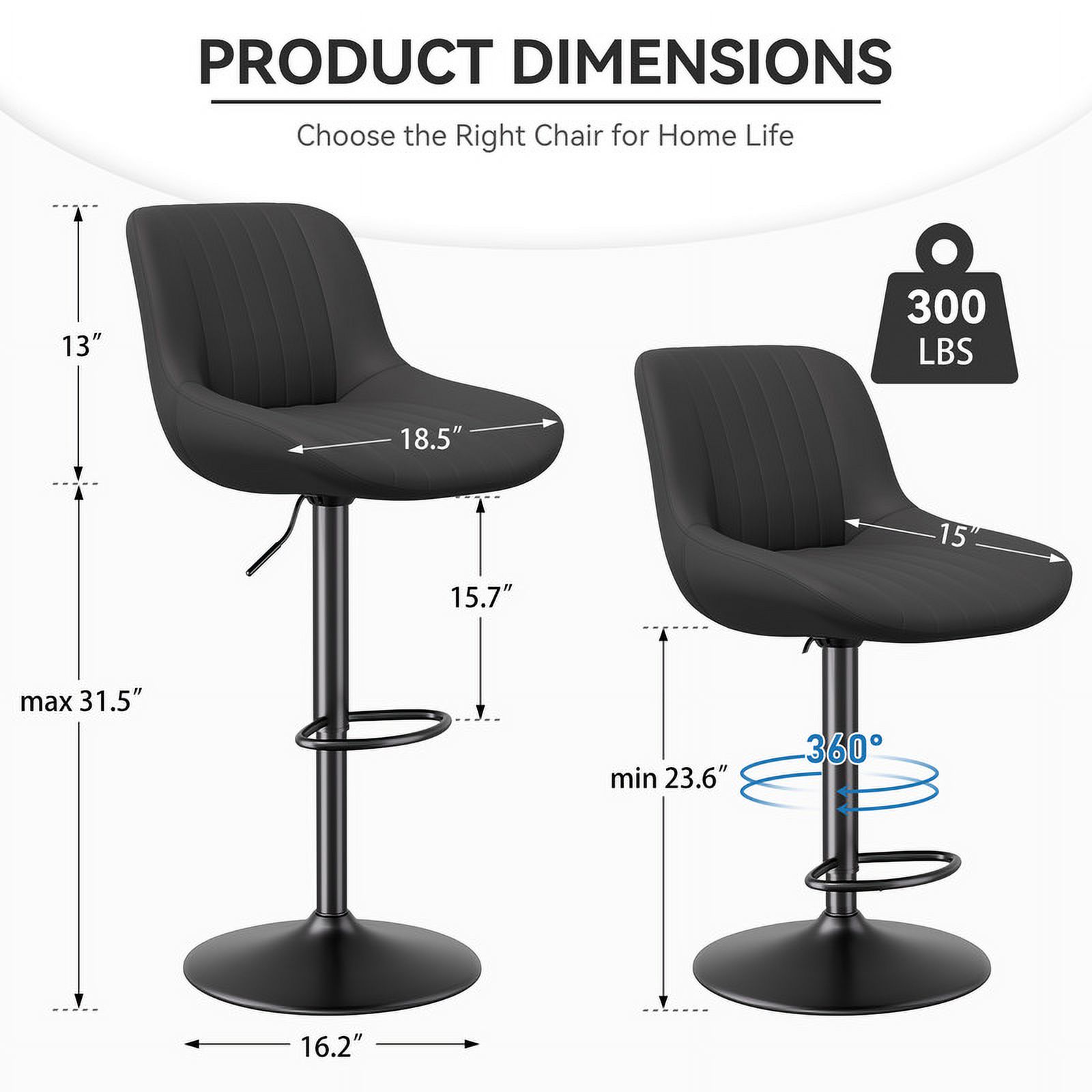 Hawsaiy Adjustable Bar Stools Set of 4, Swivel Counter Height Bar Chairs with Back, Modern Technical Fabric Barstools for Kitchen Island & Home, Black