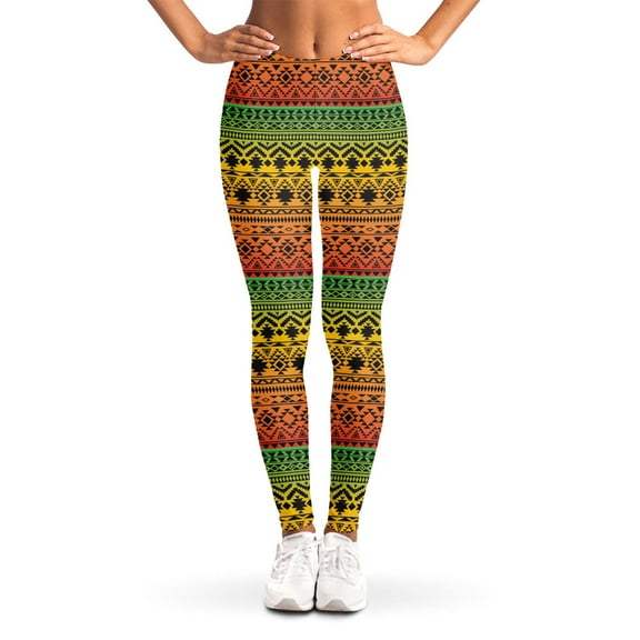 Rasta Tribal Pattern Print Leggings, Art Sexy Yoga Leggings For Women.
