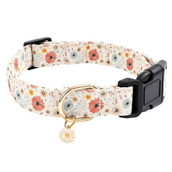 Cotton Designer Dogs Collar Cute Flower Dog Collars for Girl Female Small Medium Large Dogs with Flower Charms S