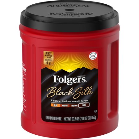 Folgers Black Silk Ground Coffee, Smooth Dark Roast Coffee, 33.7Ounce Canister