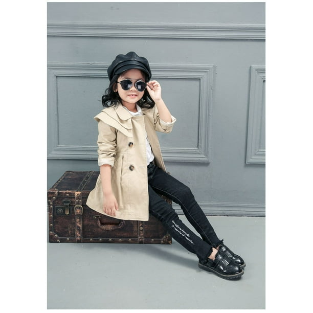 Little Girl?s Solid Color Trench Coat Fashion Korean Style Double-breasted  Lapel Long-sleeved Coat