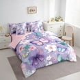 thumbnail image 3 of Homewish Dreamy Purple Butterfly Bedding Comforter Set 7 Pieces for Teens, Kawaii Blossoms Flower Full Bedding Set, Cute Cartoon Animal Reversible Fitted Sheet Flat Sheet, Microfiber Bedroom Decor, 3 of 7