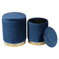 thumbnail image 1 of Pouf de Rangement Plissé en Velours Bleu Marine avec Base en Chrome Doré (Lot de 2), 1 of 3