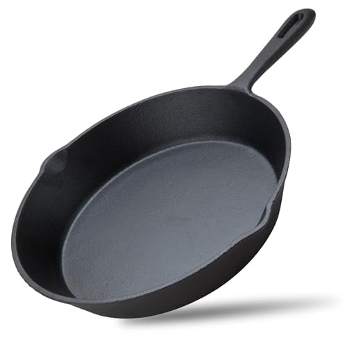 Alpine Cuisine Pre-seasoned Cast Iron Frypan 10-Inch - Black Cast Iron Frypan - Durable, Heavy Duty Cooking Pans - Multipurpose Use Kitchen Pans