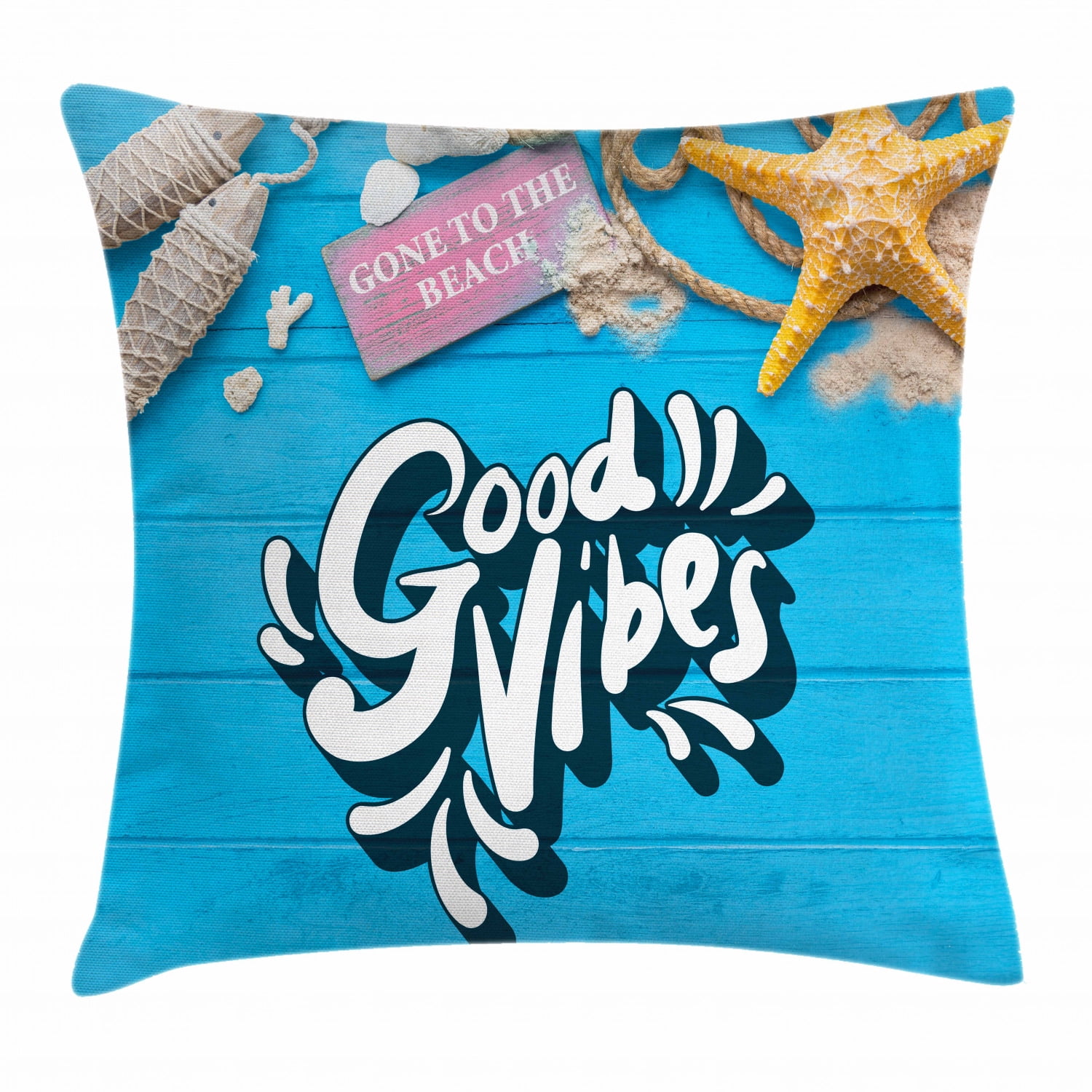 Good Vibes Throw Pillow Cushion Cover, Good Summer Vibes Gone to The Beach Holiday Theme with