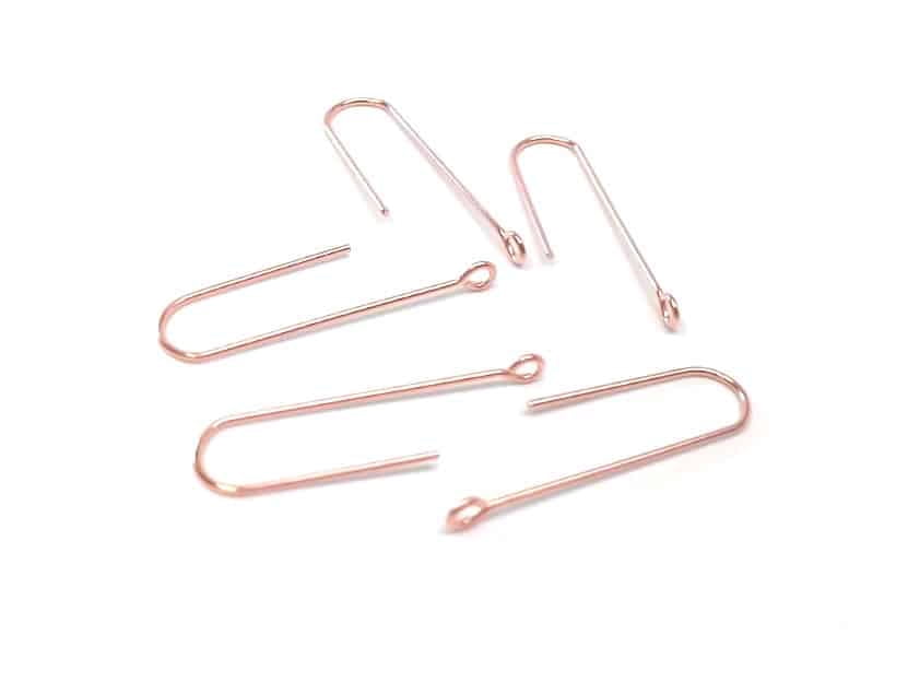E620B - 50 pcs 304 Stainless Steel Earring Hooks - 31mm x 9mm - Hole: 1.7mm - Long Ear Wire Stick Bar - Rose Gold - Perpendicular Loop