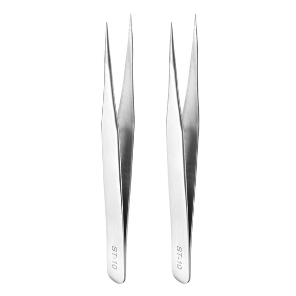 Uxcell 2Pcs ST-10 Precision Tweezers 4.9" Length Round Edge Stainless Steel Pointed Tip Non-Magnetic Tweezers for Electronics Craft Jewelry DIY, Silver