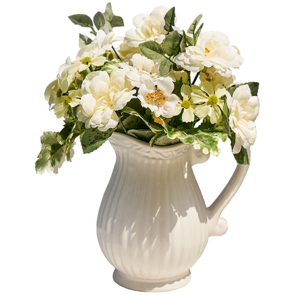 Ceramic Jug Vase, White Ceramic Vase, Country Style Ceramic Vase, for Indoor Living Room, Office