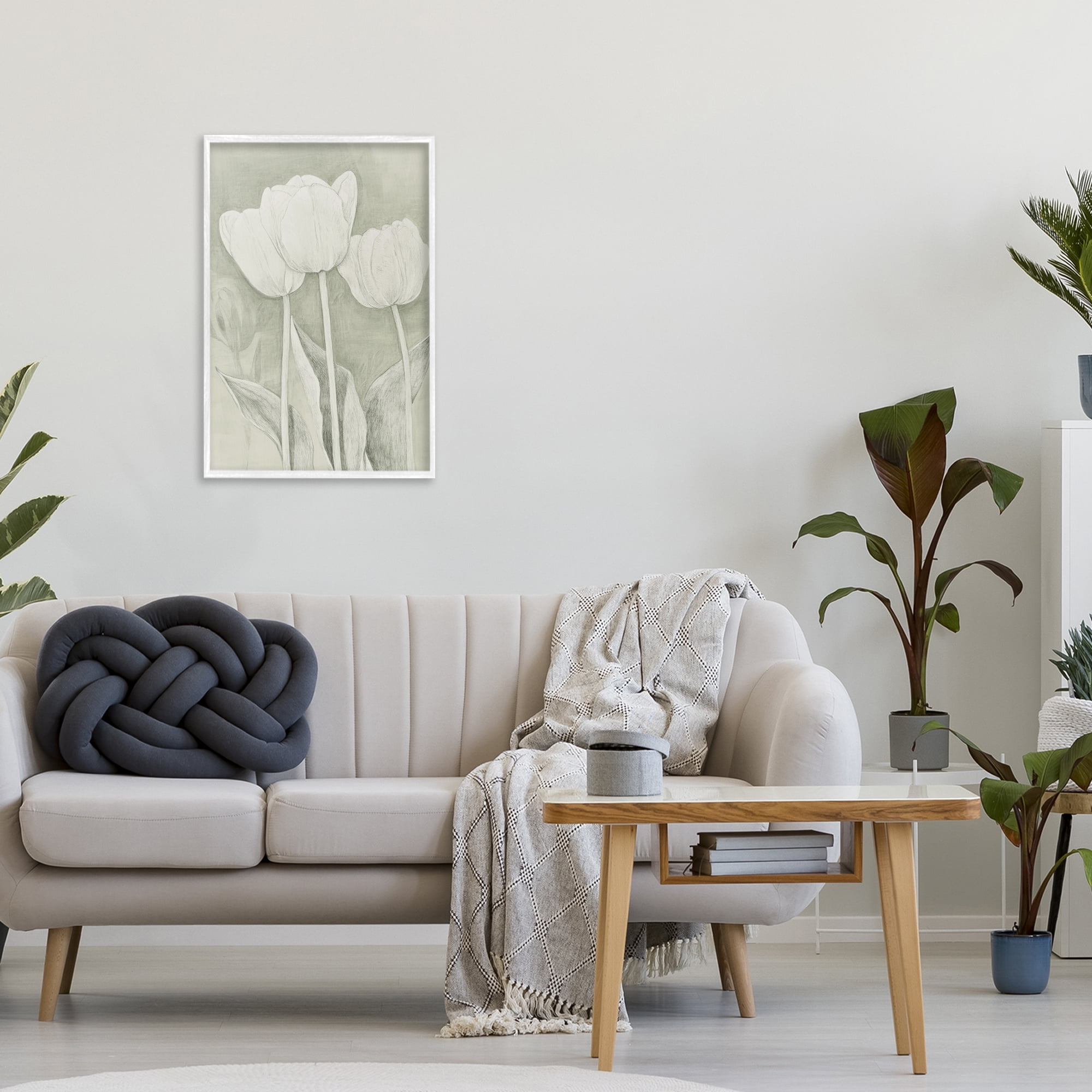 Stupell Industries Faded Tulips Pencil Sketch White Framed Giclee Art, design by Petal Prints Design