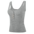 thumbnail image 2 of A2Y Women's Ribbed Henley Scoop Neck Sleeveless Tank Top Heather Grey S, 2 of 5