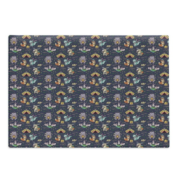 Adventure Cartoon Cutting Board, Camping Concept of Wild Forest Animals Animals Moose Fox Deer and Bear, Decorative Tempered Glass Cutting and Serving Board, Large Size, Multicolor, by Ambesonne