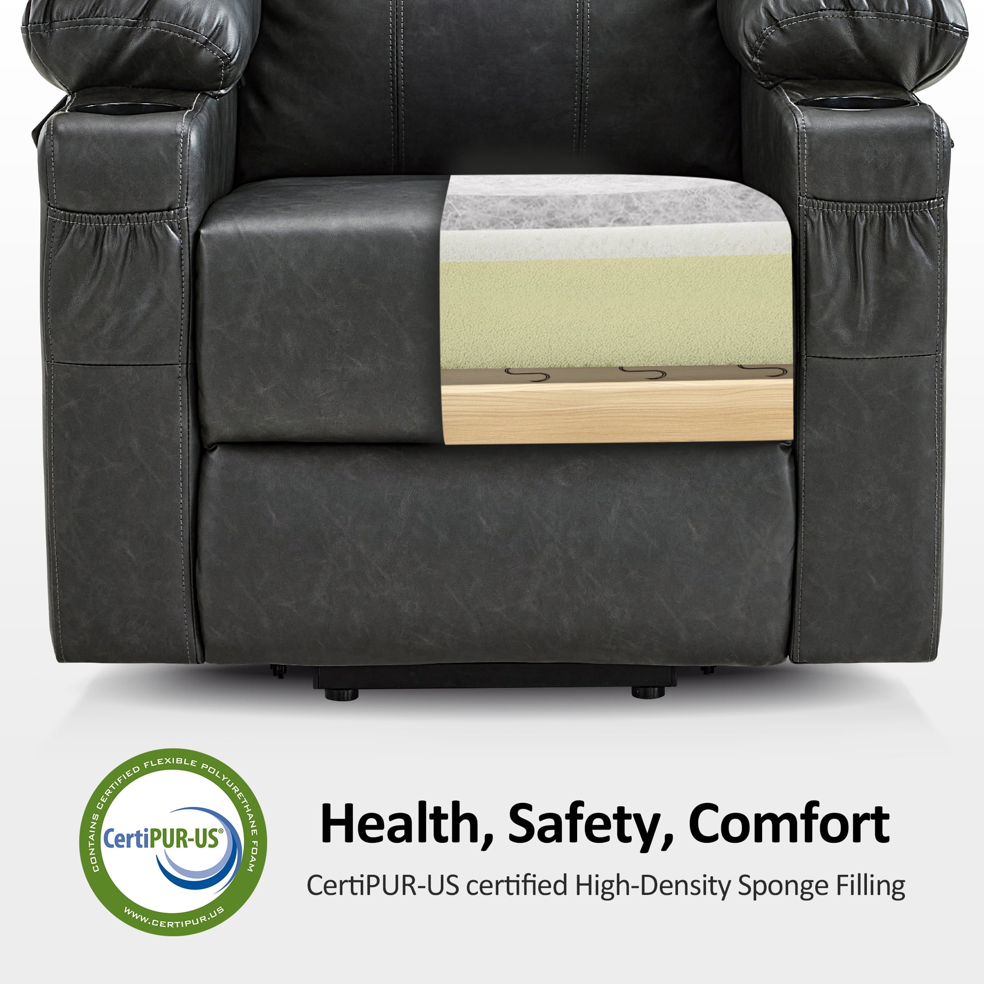 MCombo Large Power Lift Recliner Chair with Massage and Heat for Big and Tall Elderly, Faux Leather, Gray