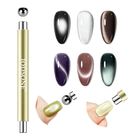 JODSONE 3-in-1 Cat Eye Magnet Nail Art Tool,Cylindrical & Ball Magnet Nail Art Pens, Multi-Effect Magnets for Cat Eye Gel Polish DIY at Home Salon(Magnet Only, No Gel Included)