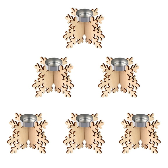 Gymnture 6pcs Christmas Snowflake Shape Candle Holders Wooden Decorative Candlesticks