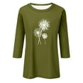 thumbnail image 3 of EHTMSAK Women's Long Sleeve Shirts 3/4 Sleeve Dandelion Printed Solid Color Elbow Length Crew Neck Tee Tops Summer 2024 Trendy Shirts Plus Size Casual Fashion Blouses Army Green XL, 3 of 4