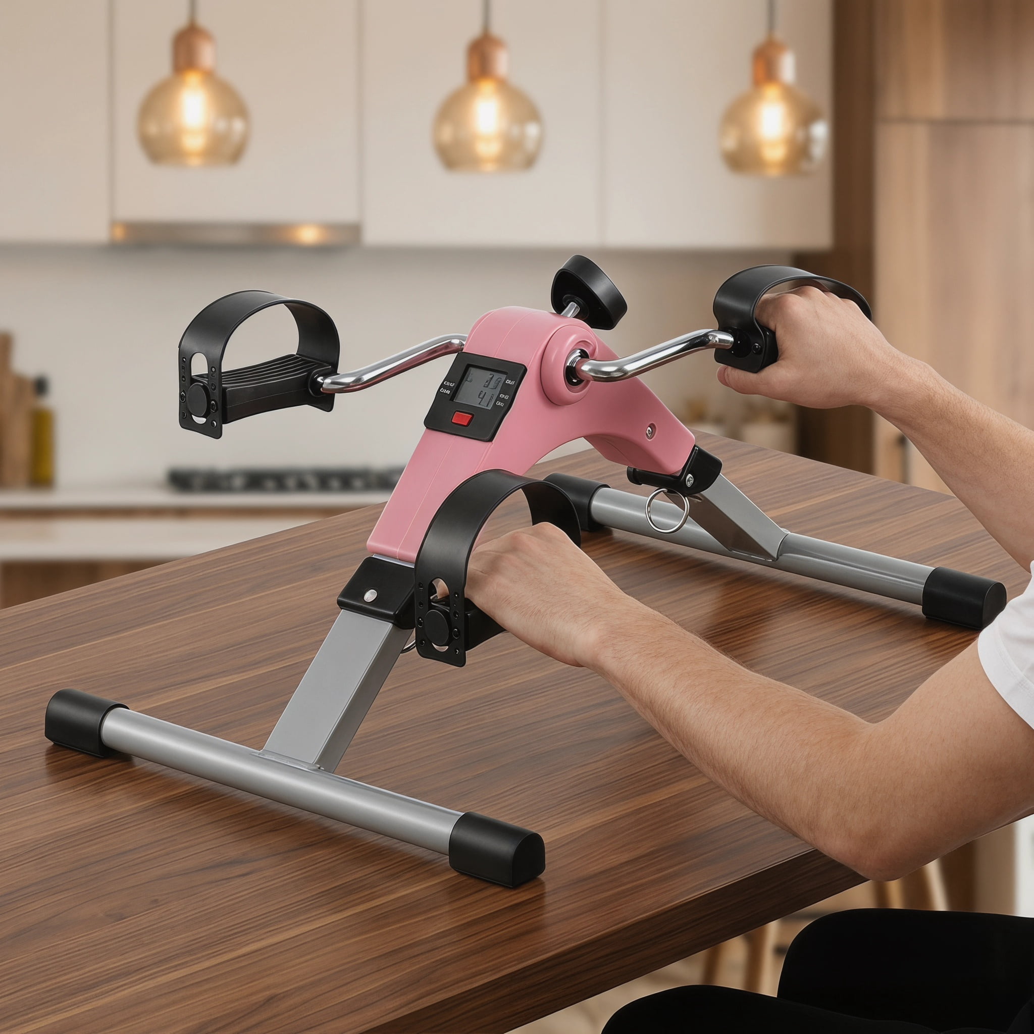 Kadyn Exercise Bicycle Machine,Exercise Bike, Under Desk Exercise Bike Pedal Exerciser with LCD Display for Legs and Arms Workout-Pink