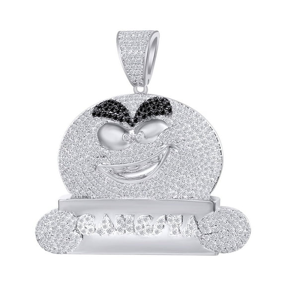 AFFY 3 Carat (Ctw) Round Black & White Natural Diamond Iced Out Hip Hop Jewelry Charm Pendant Sterling Silver