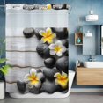 thumbnail image 2 of Floral Stone No Hook Shower Curtain with Snap in Liner Modern Country Yellow Plumeria Flowers Wood Stripes Waterproof Bathroom Shower Curtain with See Through Top Window for Bathtub 72" x 84", 2 of 9
