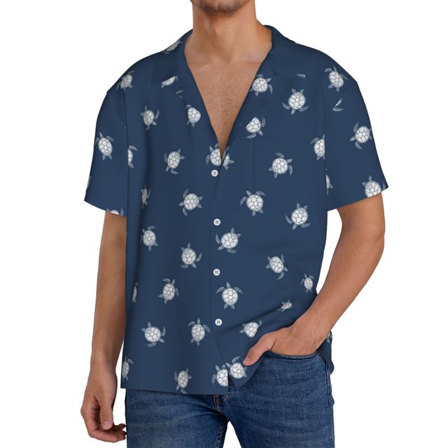 Balery Turtle Camisa Casual de Manga Corta con Botones para Hombre, Texturizada, Estilo Cubano, para Playa, Verano-Small