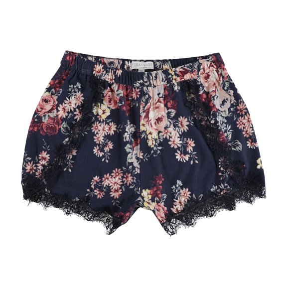 P.J. Salvage Womens Floral Lace Detail Pajama Shorts, Blue, Medium