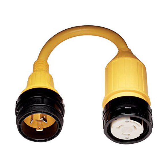 Marinco 117A Adaptateur Pigtail d'Alimentation Électrique de Rive Marine (Mâle de Verrouillage de 125 Volts de 30 Amp. à Femelle de Verrouillage de 125/250 Volts de 50 Amp. avec Système de Collier d'Étanchéité, Jaune)