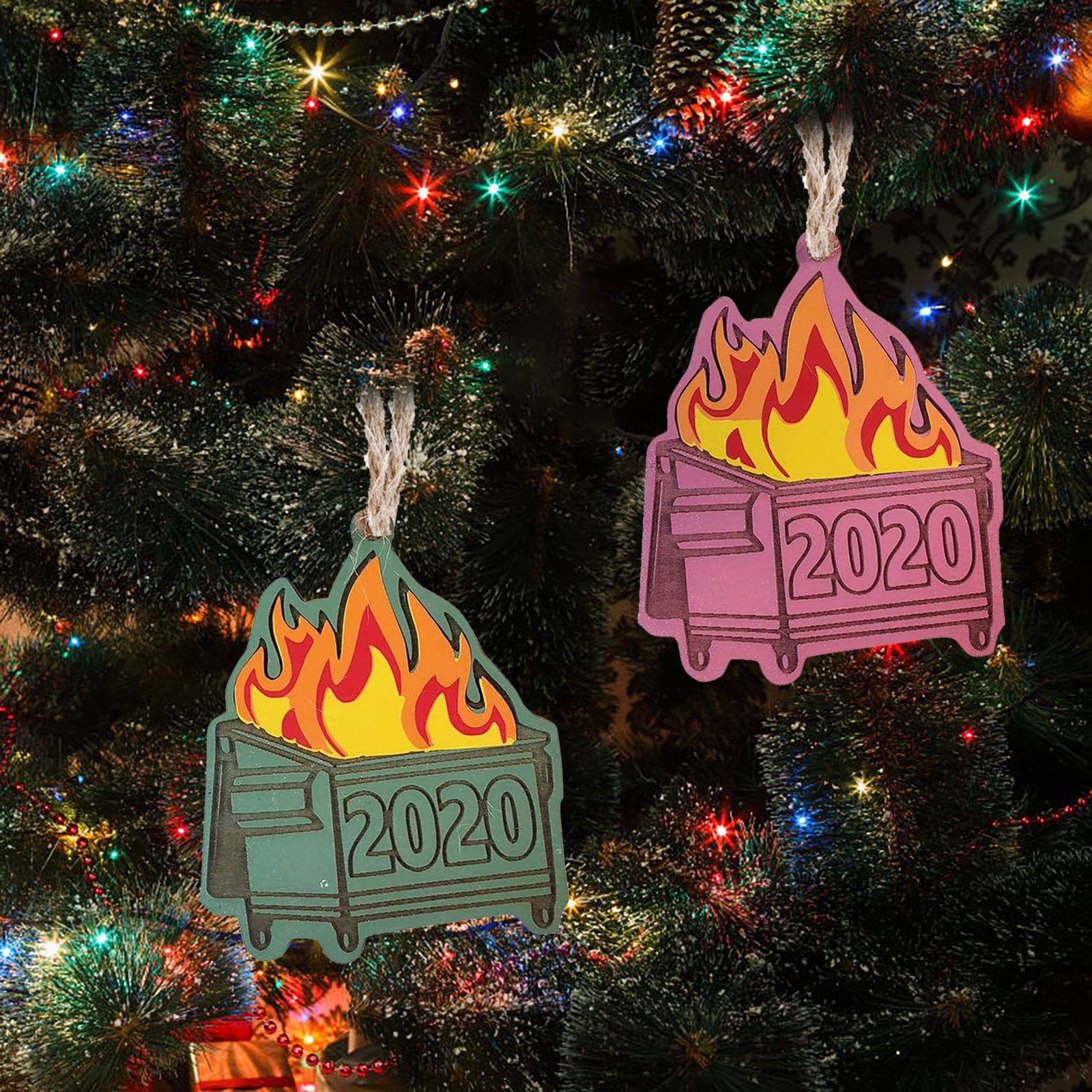 Details about   2020 Christmas Ornament Dumpster Fire Christmas Tree Wooden Pendants Decor Xmas