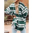 thumbnail image 6 of Women'S Flannel Plaid Shacket Fall Outfits Long Sleeve Button Down Shirts Jacket Coats with Side Pockets Green XL, 6 of 7