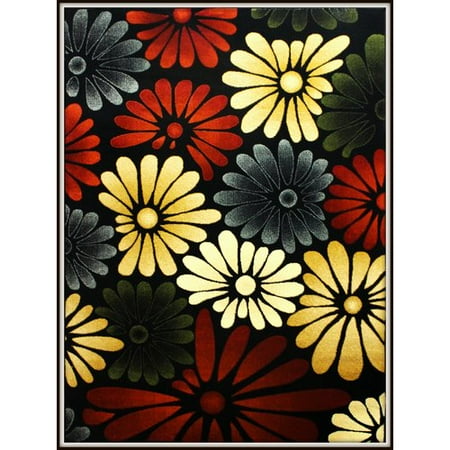 Red Barrel Studio Rayan Flower Yellow Black Area Rug Red Barrel Studio Rayan Flower Yellow Black Area Rug