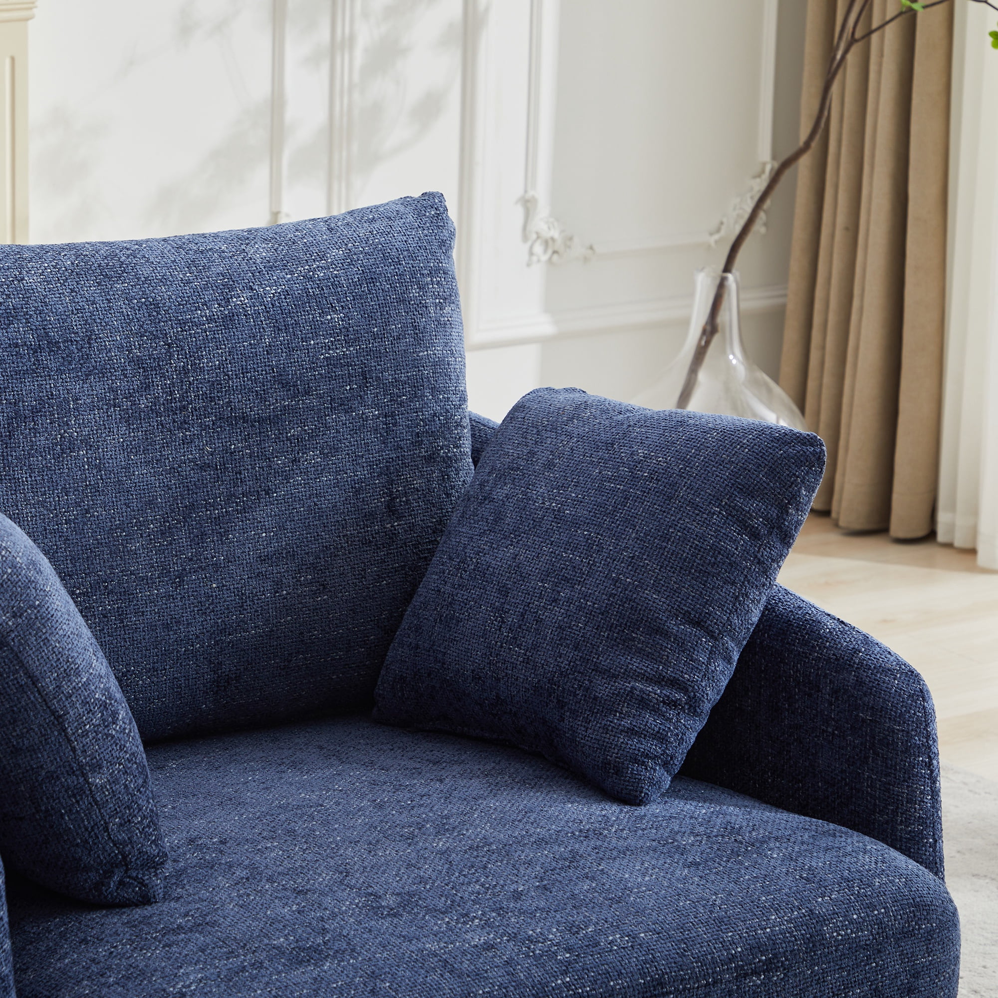 PORKISS Swivel Accent Chair, Modern Barrel Chair with 2 Thorw Pillows, Oversized Comfy Round Armchair Reading Chair, Comfy Chair for Bedroom Living Room, Navy