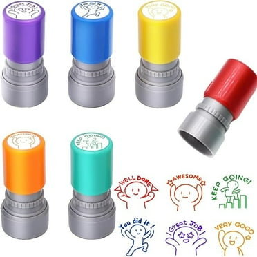 6-Piece Set of Teacher Stamps - Teacher Stamps for Classroom, Teacher Stamps for Grading, Teacher Stamp Self Inking Stamp, Behavior Stamps for Teachers