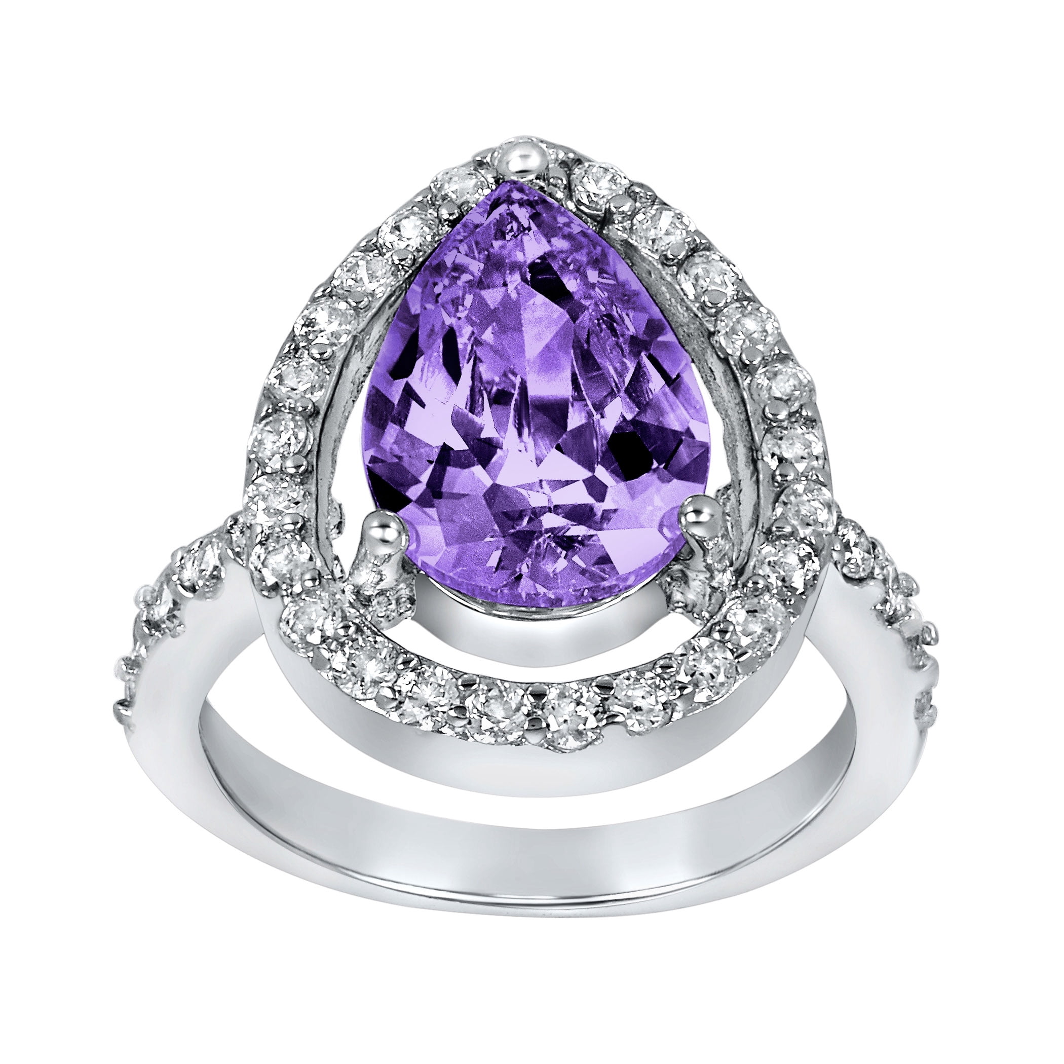 ELYA Jewelry Women's Pear-Cut Purple Cubic Zirconia Sterling Silver Ring