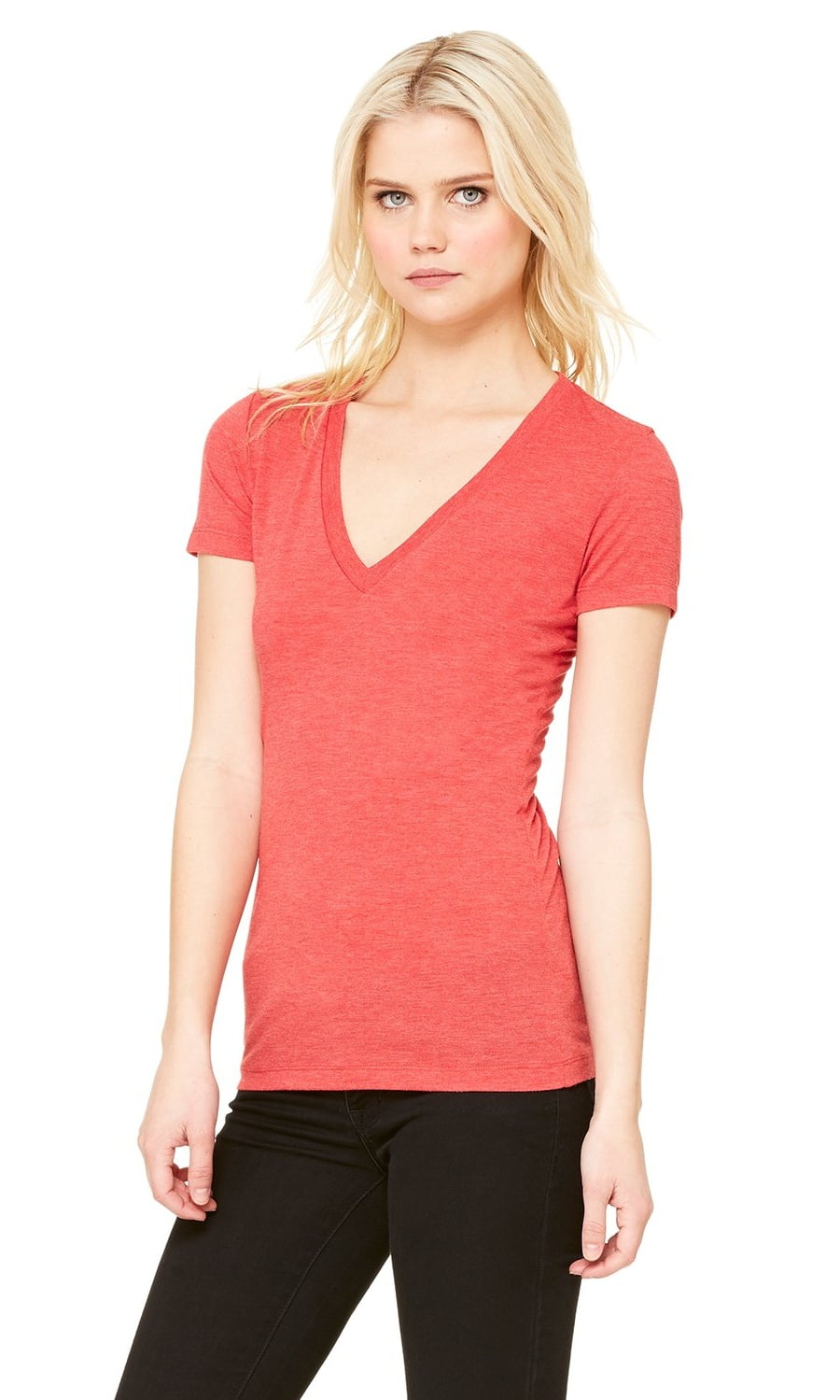 Women's Triblend Short-Sleeve Deep V-Neck T-Shirt