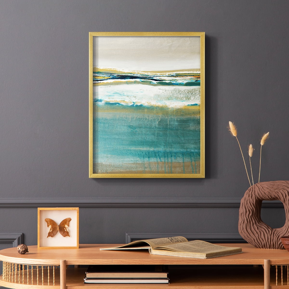 Aqua Quartz V2 Framed Print in Gold Solid Wood Framed Print No Nail Hanging