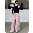 thumbnail image 3 of Hotiary Girl Casual Cargo Pant Kids Solid Color Fashion Elastic High Waist Straight Leg Pants with Pockets Pink for 6-16Y, 3 of 8