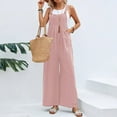 thumbnail image 3 of Letdown Womens Overalls Loose Fit Cotton Linen Bib Overall Wide Leg Jumpsuit Rompers with Pockets, 3 of 7
