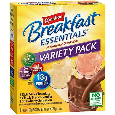 Carnation Breakfast Essentials Powder Drink Mix, Variety Pack, Box of 10 Packets (Pack of 6)
